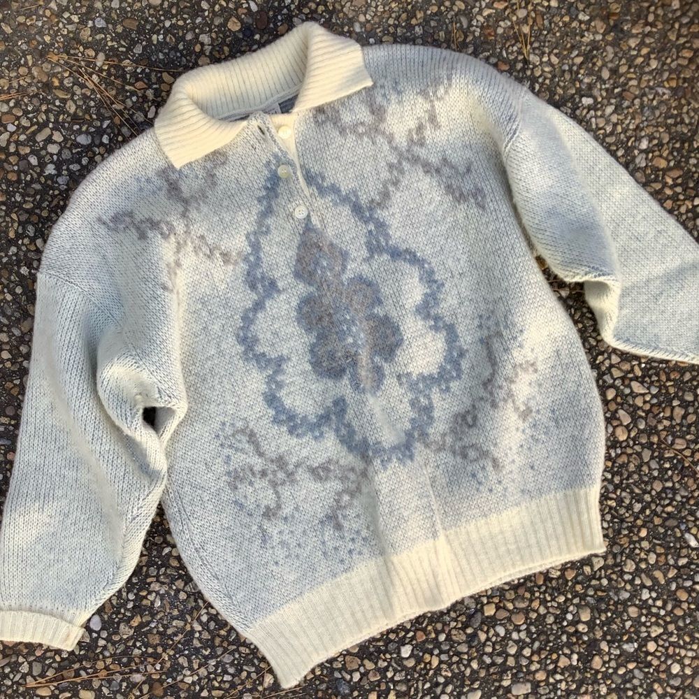 Vintage Hilda made in Iceland Icelandic sweater 100% wool collared pullover M